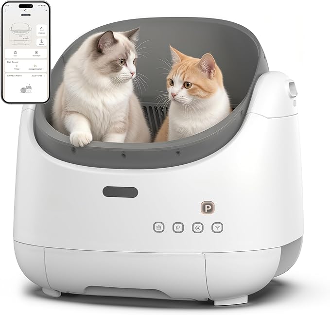 Self Cleaning Litter Box: Open Top Automatic Litter Box with Cat Proximity Sensing Anti-Pinch, Large Auto Robot for Multiple Cats, Including Litter Mat Waste Bag