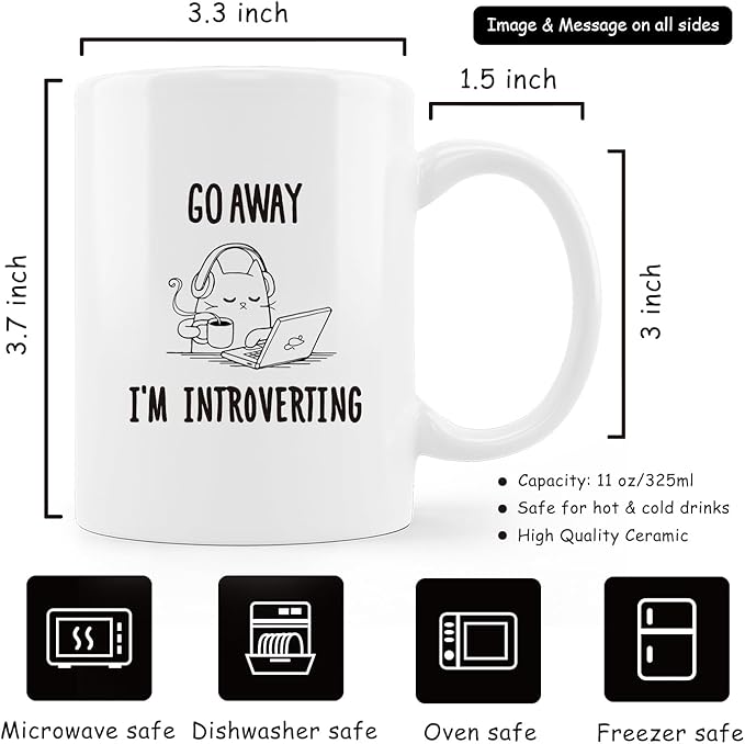 Introverting Cat Mug, Funny 11oz Coffee Mug for Cat Lovers, Birthday Gift