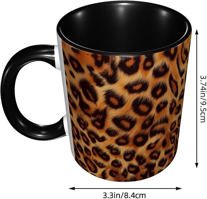 Leopard Print Cat Coffee Mug Funny Ceramic Tea Cup With Handle Dishwasher Microwave Safe for Women 11oz Porcelain Mugs