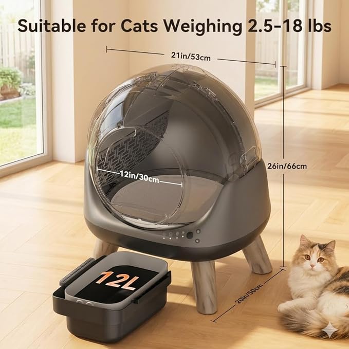 G1 Self Cleaning Litter Box for Multiple Cats, Automatic Cat Litter Box, Includes 2 Roll Trash Bag and Litter Mat, Grey