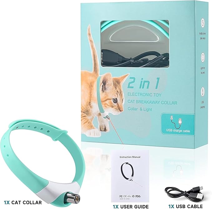 Automatic Cat Toys Laser Collar with Red Light, Interactive Cat Toys for Bored Indoor Cats, Rechargeable Electric Laser Pointer Cat Toy Wearable Collar for Kitten