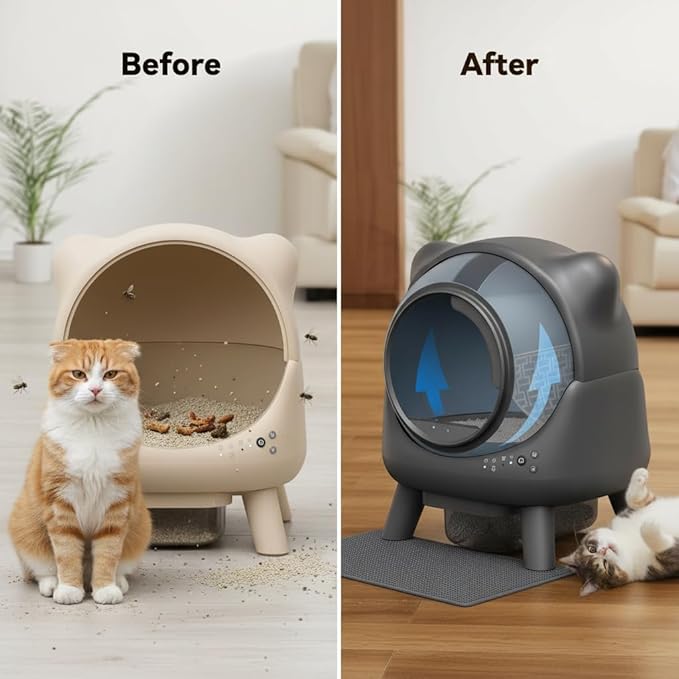 Automatic Cat Litter Box Self Cleaning - APP Control - Weight Monitoring - Ultra-Quiet, Medium Cats and Kittens Litter Box, Safe Anti-Pinch【Assembly Required】- Grey