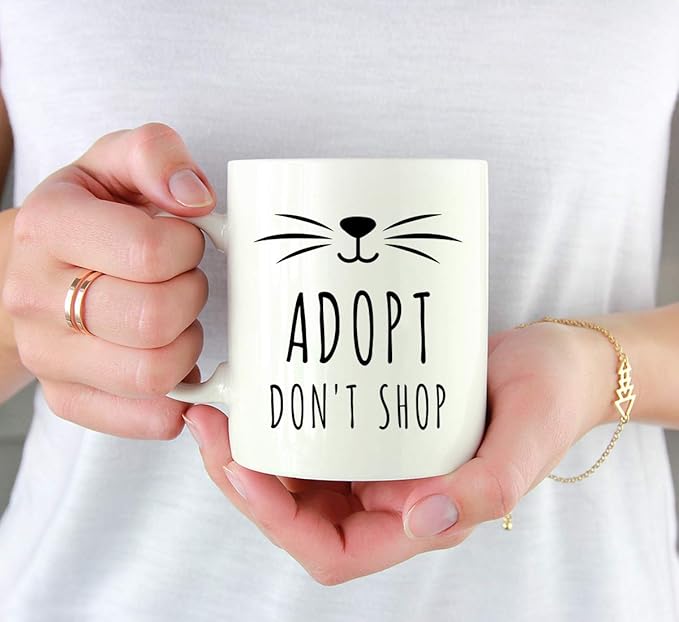 Andaz Press Funny Cat Lover 11oz. Ceramic Coffee Tea Mug, Adopt Don't Shop, 1-Pack, for Cat Mom, Birthday Christmas Ideas, Includes Box