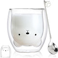 Binoster Bear Cute Mugs Kawaii Double Wall Glass Coffee Tea Mill Yogurt Cup Funny Novelty Gift for Women Her Friends Office Birthday Christmas