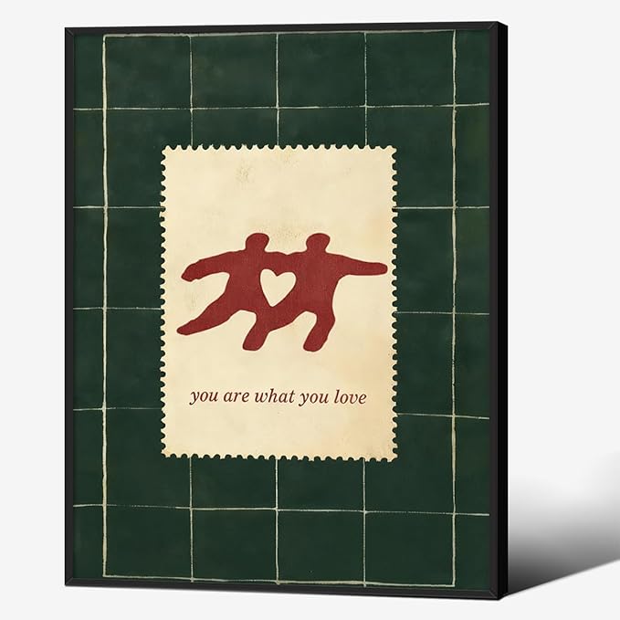 Love Quotes Canvas Wall Art Modern Trendy Women Poster Green Red Aesthetic Prints Romantic You Are What You Love Wall Decor for Living Room Home 08x10 inch Aluminum Framed
