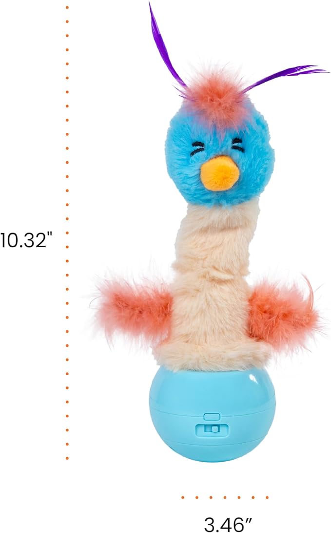 Catstages Electronic Dancing Ostrich Interactive Cat Toy, Wobbles and Plays Music, Battery Powered, Plush, Blue
