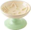 Elevated Twisting Design Cat Food Slow Feeder, Ceramic Raised Cat Dishes with Decorative Twisting Design Stand, Macaron Colors, Slow Feed Design (Yellow Green)