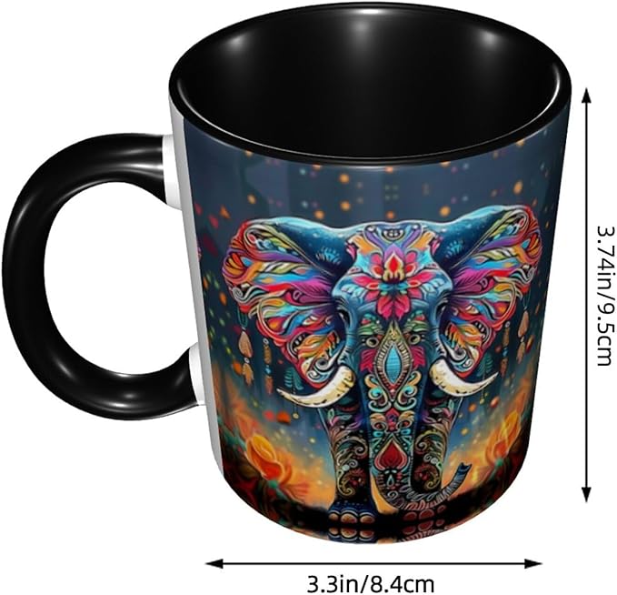Elephant Coffee Mug Funny Ceramic Tea Cup Novelty Presents for Women Men Home and Office Birthday Microwave Dishwasher Safe 11oz