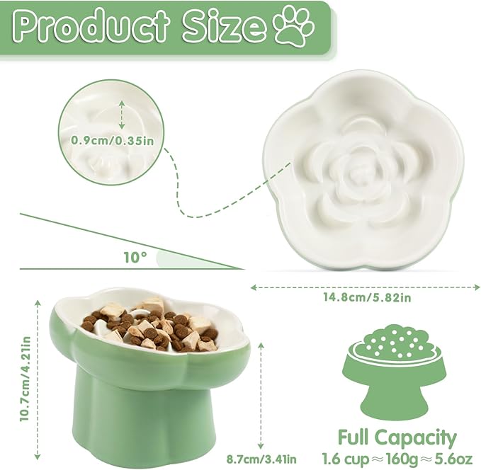Cat Slow Feeder Bowl Set - 1 Pcs Pastel Series Cat Plate for Dry and Wet Food - Cute Maze Feeder Dish for Healthy Eating- Slow Feeding Bowls Whisker Friendly - Dishwasher Safe(Green)