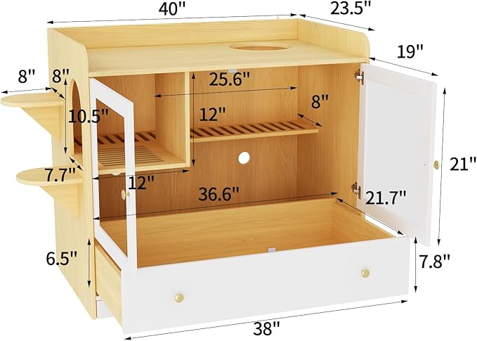 Extra Large Cat Litter Box Enclosure Furniture Hidden, Cat Condo Cabinet Pet House with Stairs for 2, Nightstand Side Table witha Large Drawer for Living Room, Natural