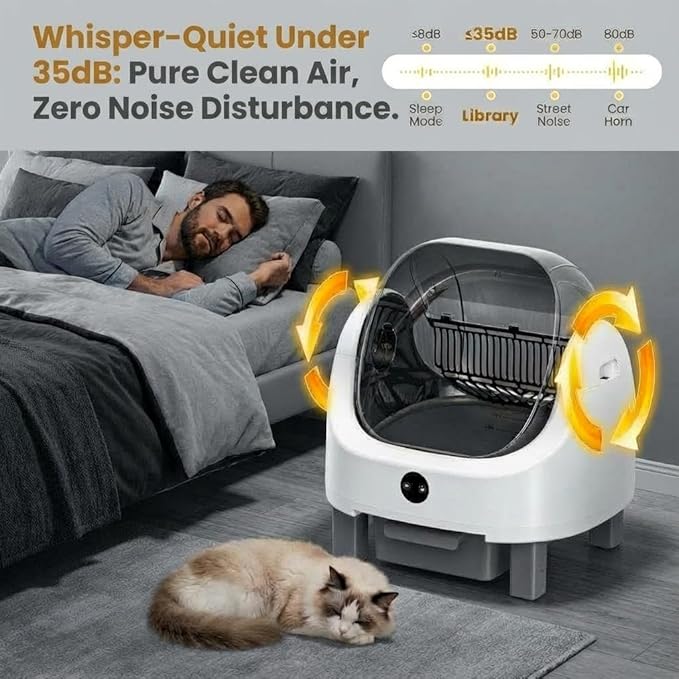 Self Cleaning Litter Box, Automatic Litter Box for Multiple Cats, Open-Top Robot with APP Control & Real-Time Monitor, Odor Control for Multiple Cats, 96l Capacity, Infrared Safety Sensor
