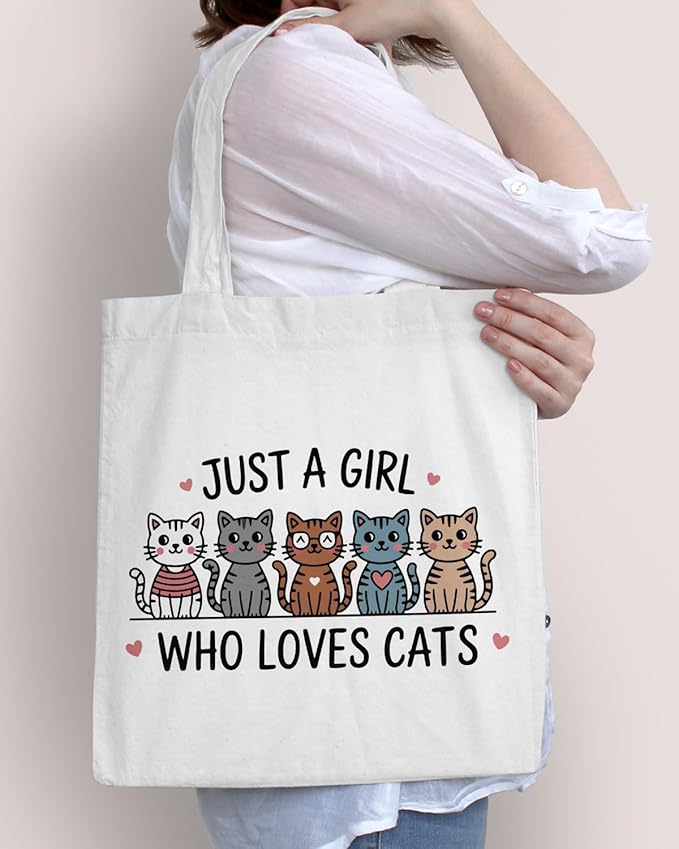 Cute Cat Canvas Tote Bag for Women Funny Cat Bag for Shopping Work Travel Lover Totes Gifts