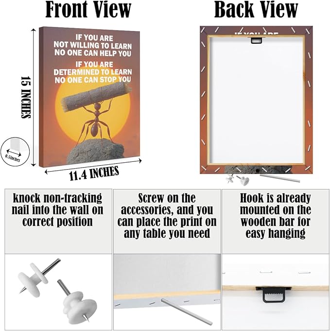 Ant Motivational Framed Canvas Wall Art, Inspirational Quote Decor Wall Painting, Positive Affirmation Poster Modern Decor for Home Living Room Bedroom Bathroom Office Laundry room, 11.4"x15"