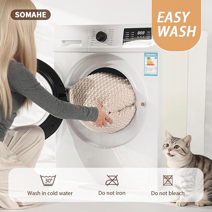 SOMAHE Plush Cat Kneading Bed Mat, Premium Plush Fabric Bed with Non-Slip Bottom, 3cm Thick All-Season Cushion for Cats Who Knead, Machine Washable Anti-Static Pet Bed, 23x15 Inch, Milk