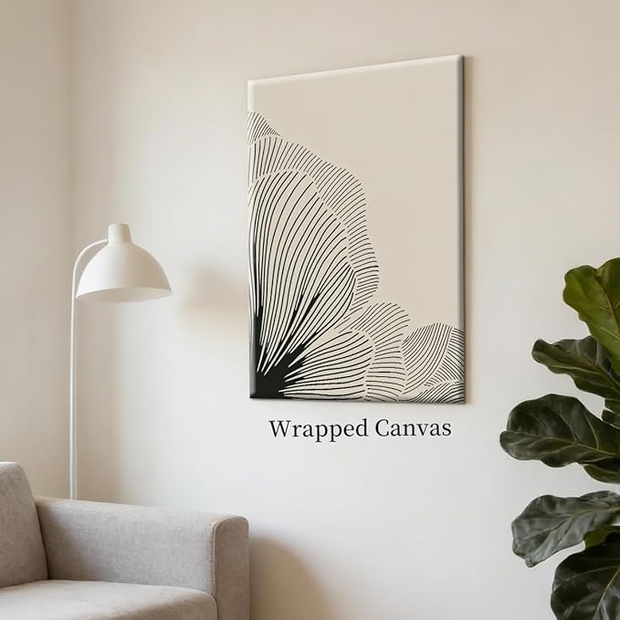 Abstract Black and Beige Flowers Canvas Wall Art, Neutral Floral Lines Poster, Modern Minimalist Floral Wall Decor, Boho Botanical Sketch Art Print for Living Room Bedroom 16x20in Wrapped Canvas