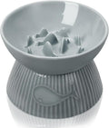 Elevated Slow Feeder Bowl for Cats and Small Dog, Stop Vomiting & Choking, Ceramic Slow Cat Bowl, Spill-Proof & Anti-Tipping, Easy to Clean, No Black Chin, Raised Pet Bowl for Dry & Wet Food