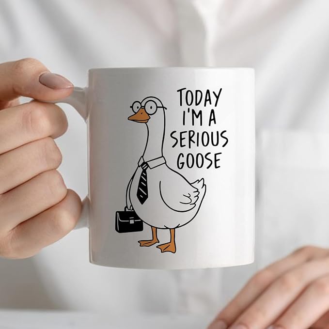Funny Office Goose Mug, Sarcastic Gifts for Coworkers Coffee Cup Ceramic, Today I'm a Serious Goose Humorous Ceramic Coffee Tea Mug 11 oz