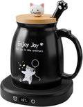 Coffee Mug Warmer with Cute Cat Mug Set, 8 Hour Auto Shut Off Cup Warmer for Desk Office Home, Candle Beverage Electric Coffee Warmer with 4 Temperature Setting, Christmas Birthday Ideas for Women Men