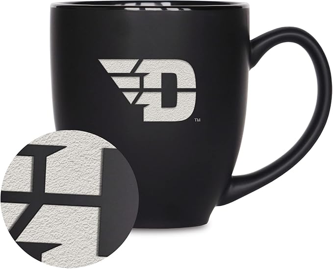Rico Industries NCAA (D/E/F & G) Standard 15oz Laser Engraved Matte Black Ceramic Bistro Mug - For Hot or Cold Drinks