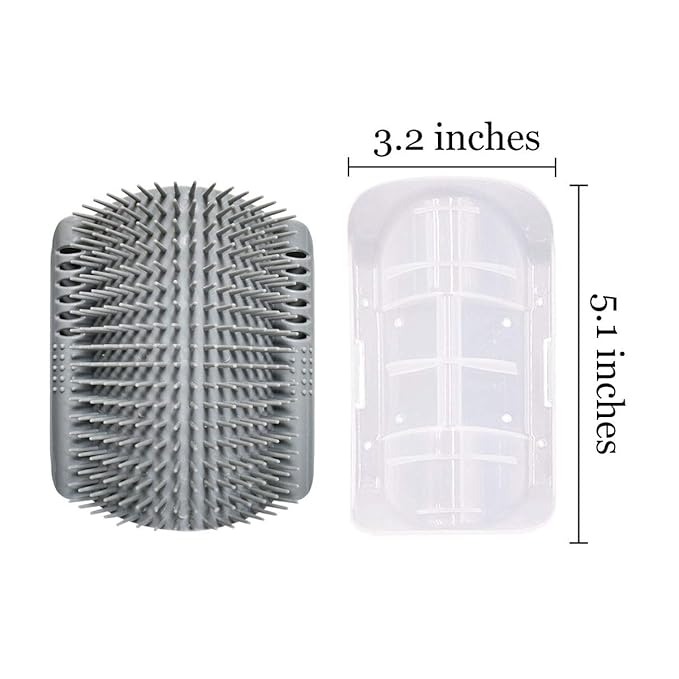 2 Pack Softer Self Groomer with Catnip Wall Corner Massage Comb Scratcher Grooming Brush Tool for Long & Short Fur Kitten Cats Dogs (Gray)