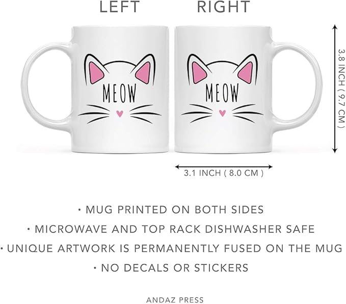 Andaz Press Funny Cat Lover 11oz. Ceramic Coffee Tea Mug, Meow, 1-Pack, for Cat Mom, Birthday Christmas Ideas, Includes Box