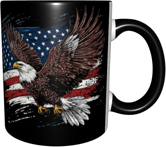 Eagle USA Flag Coffee Mug 11oz Ceramic Tea Cup With Handle Funny Porcelain Mugs for Women Dishwasher Microwave Safe