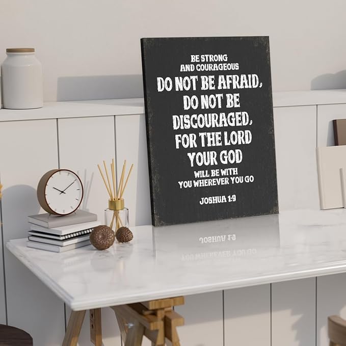 Bible Verse Framed Canvas Wall Art, Be Strong and Courageous Joshua 1 9 Wall Art Decor, Inspirational Quote Poster Modern Decor for Home Living Room Bedroom Office, Christian Gifts for Women 11.4"x15"
