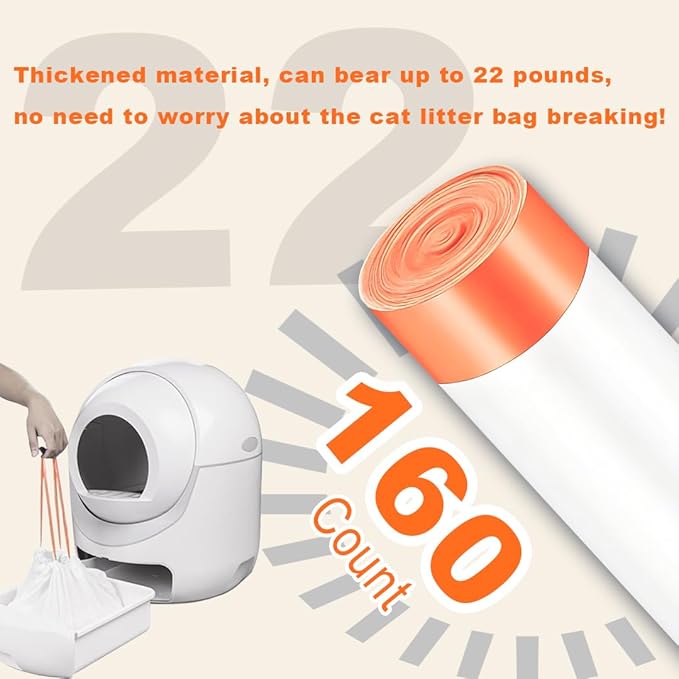 160 Pack Cat Litter Bags,Compatible with Litter Box Robot 3 & 4,Heavy Duty Automatic Cat Litter Box Liners,10-12 Gallons
