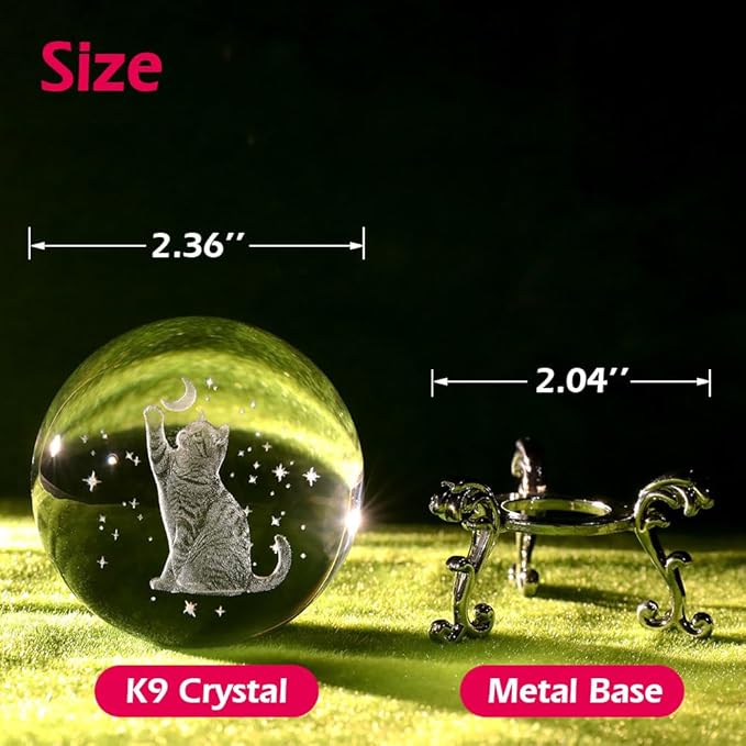 Cat Lover Gifts for Women 3D Cat Crystal Ball Themed Gift Mom Birthday Kitty Laddy Gift for Christmas Mothers Day