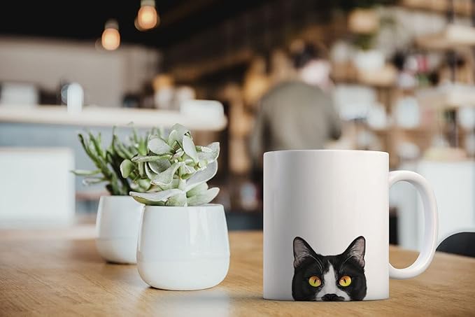 MUGBREW Moustached Tuxedo Cat Ceramic Coffee Mug Tea Cup, 11 OZ