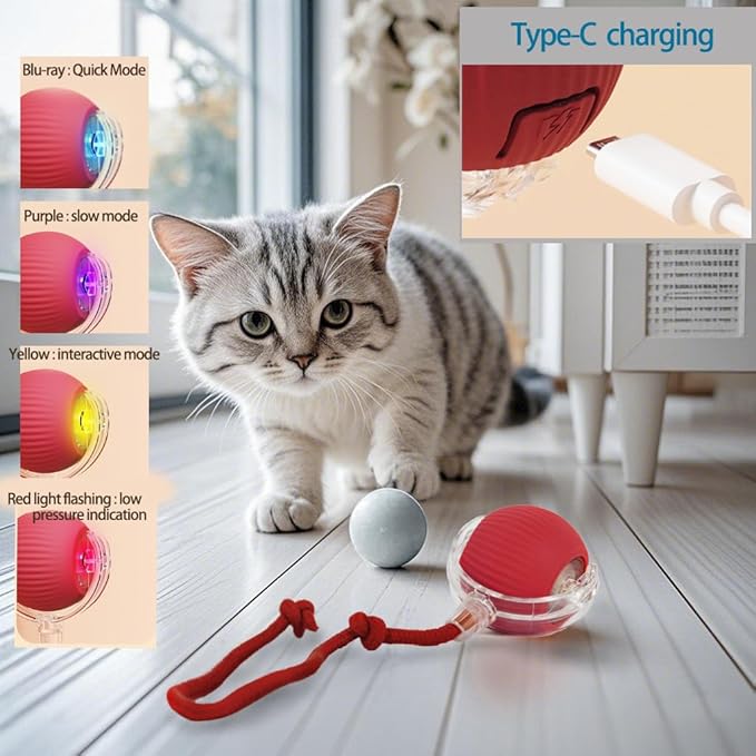 Interactive Cat Toys Ball for Indoor Cats, Interactive Rolling Small Dog Cat Toys Automatic Self Moving, 360°,Electric Balls，Fast Rolling，Smart Automatic Rolling Pet Ball (Yellow)