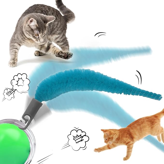 BOXOB 5pcs Cat Ball Toy Replacement Tails, Interactive Cat Toy Accessories Attachments Automatic Moving Ball Worm Refills Rope Compatible with 2.0 (Blue)