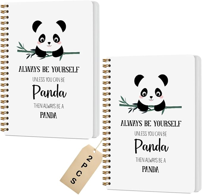 2 Pcs Cute Panda Spiral Notebook Cute Pandas Journaling Notebooks Panda Themed Gifts for Women Girls Teens Friend Teens College Ruled Notebook Journal, Classroom Office Supplies