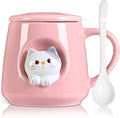 FrutPunch Ceramic Cute Coffee Mug, 12.8 oz Funny Coffee Mug with Lid and Spoon, Fun Gift for Women, Girls, Kids, Cat Lovers, Mothers Day
