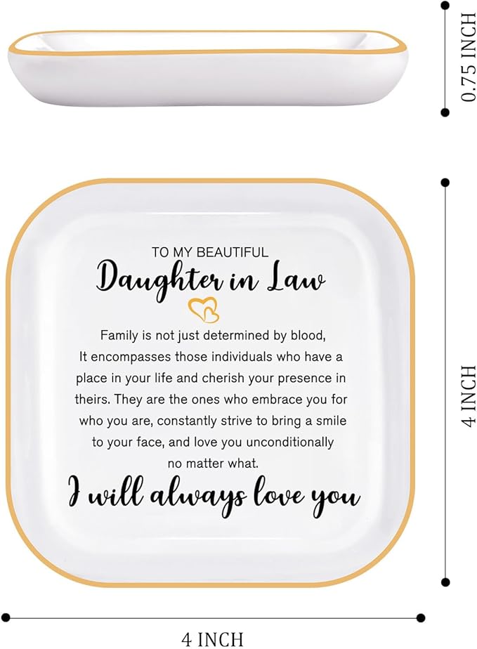 PUDDING CABIN Mothers Day Daughter in Law Gifts Jewelry Dish - I will always love you - Wedding Bridal Shower Engagement Valentines Christmas Birthday Gifts for Daughter in Law