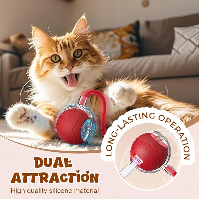 Interactive Cat Toys Ball for Indoor Cats, 2025 New Cat Toy, Automatic Moving Cat/Dog Balls, Electric Rolling Ball Toy for Bored Indoor Adult Cats,Dogs (Red)