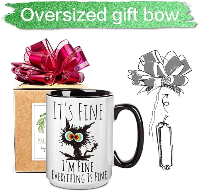 FALJIOK I'm Fine Everything is Fine Coffee Mug 15oz Funny Sarcastic Cat Mug Gifts for Cats Lover Novelty Mug Gifts for Cat Lover Women Mothers Day, Funny Cats Mug Gift for Coworker Manager Friend