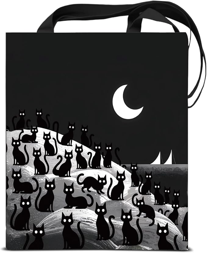Cute Cat Canvas Tote Bag for Women Funny Cat Bag for Shopping Work Travel Lover Totes Gifts