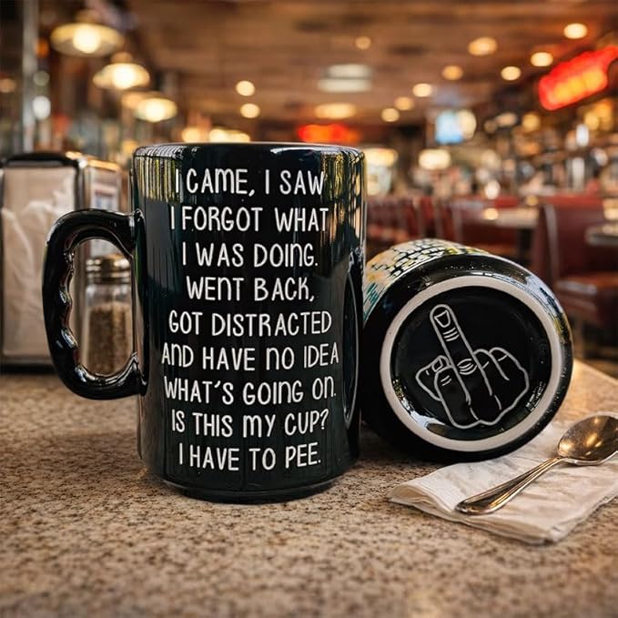 DongNaiWin I Came I Saw I Forgot What I Was Doing Mug 17 Oz Funny Coffee Mug with Hidden Finger Bottom, Sarcastic Humor Mug, Funny Quote Novelty Gag Gift for Friend Coworker Men Women