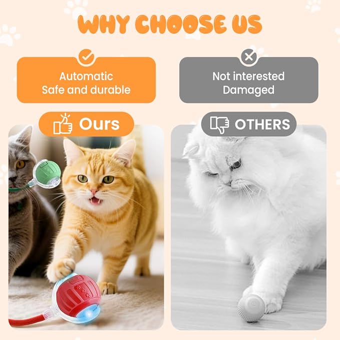 Interactive Cat Toy Balls, 2025 New Interactive Rolling Cat Balls, Upgrade 3.0 Tail Cat‘s Toys with LED Light, Three Modes Smart Automatic Rolling Pet Ball Toy (Grey-2)