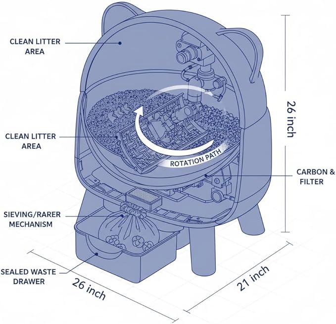 Automatic Cat Litter Box Self Cleaning - APP Control - Weight Monitoring - Ultra-Quiet, Medium Cats and Kittens Litter Box, Safe Anti-Pinch【Assembly Required】- Grey