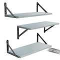 COCOYA Wall Shelves 7.3" Deep Set of 3, Solid Paulownia Wood Wider Longer Sturdy Easy to Install Wall Mounted Bookshelves Storage Shelves Bathroom Home Office Laundry Room Bedroom Organizer Gray