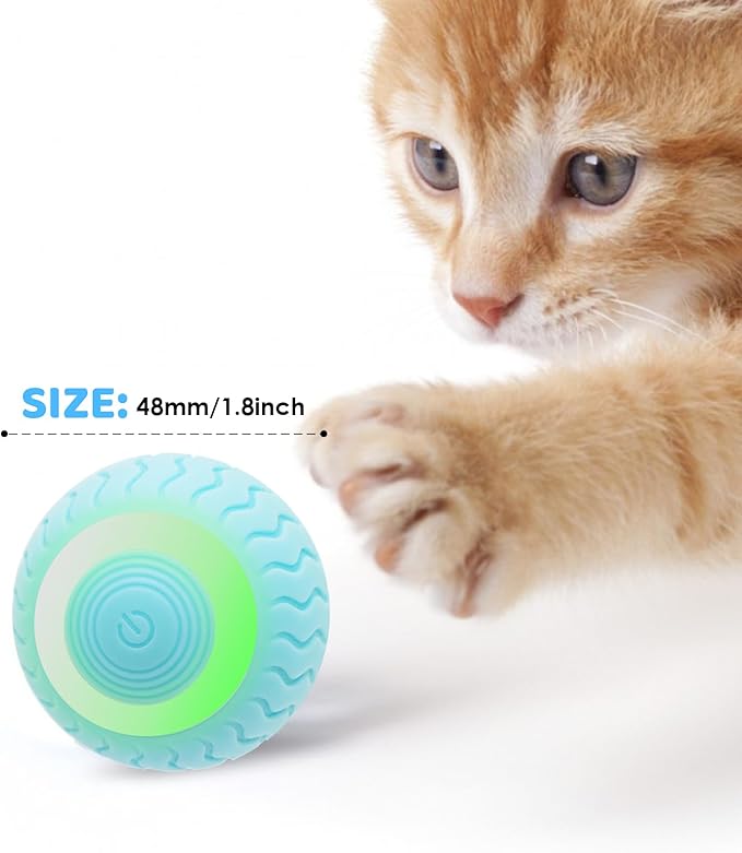 Interactive Cat Toy Ball, Electric Cat Ball with LED Lights, Rolling Cats Toy and Smart Automatic Moving Toy Balls for Cats, Kitten, Dogs with Type-C Charge