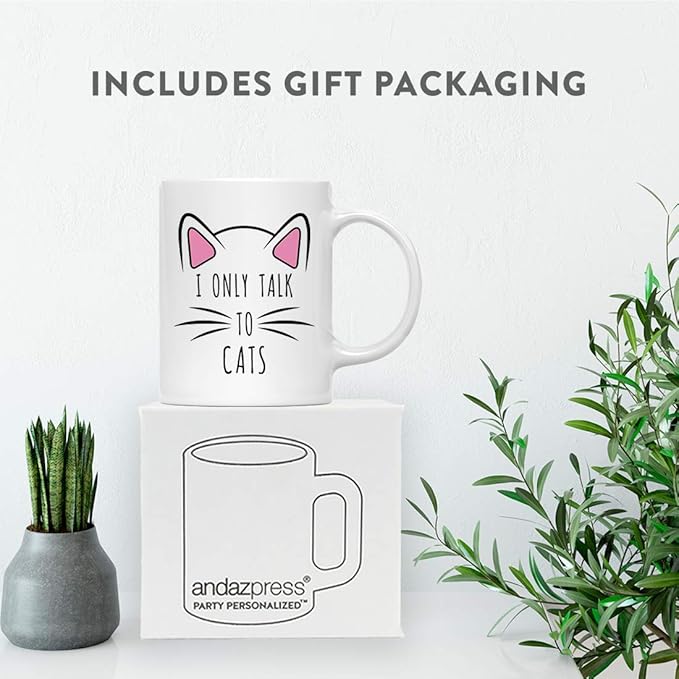Andaz Press Funny Cat Lover 11oz. Ceramic Coffee Tea Mug, I Only Talk To Cats, 1-Pack, for Cat Mom, Birthday Christmas Ideas, Includes Box