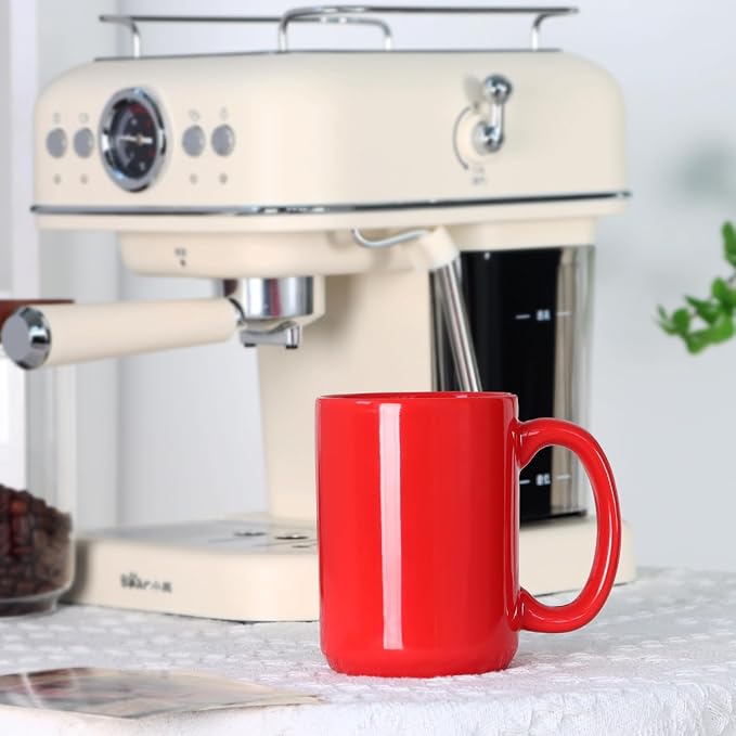 16 OZ Porcelain Coffee Mug, Classic Blank Ceramic Cup with Large Handle for Tea Latte Cappuccino, Red
