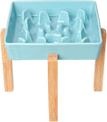 GDCZ Dog Slow Feeder Bowls, Square Ceramic Pet Food Bowl for Medium Breed, Fun Dog Bowls to Slow Down Eating (Turquoise, M-1.8 Cups+Stand)