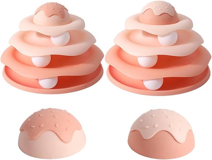 Cat Ball Track Toy, Cat Ball Tower, Multi-Level Design Cat Ball Track Toy, 3 in 1 Automatic Interactive Kitten Toy, Easy to Disassemble, Easy to Clean, Meet Your Cat's Exercise Needs (Pink)