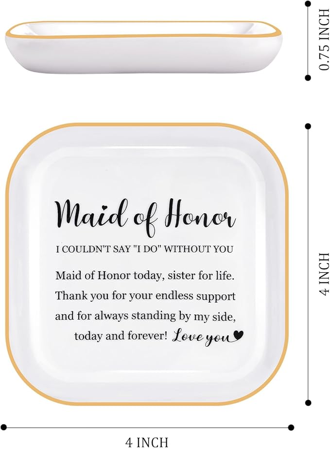 PUDDING CABIN Bridesmaid Gifts Ring Dish - Maid of Honor Today, Sister for Life - Wedding Bridal Shower Bachelorette Gifts for Bridesmaid, Maid of Honor Proposal from Bride