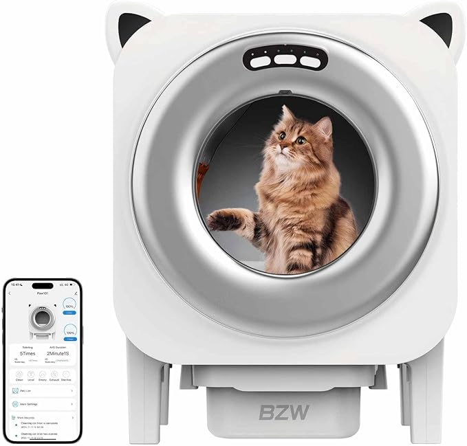 Self Cleaning Litter-Box for Multiple Cats with 76L Large Capacity,Automatic Litter Box with App Control and Safety Sensors Protection (Silver, 76L Capacity)