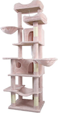 71" Flower Cute Cat Tree for Indoor Cats Large Adult, Tall Cat Tower with Scratching Post & Condo, Hammock, Aesthetic Cats Stand, Modern, Easy Assembly (Pink, 68" Tall)
